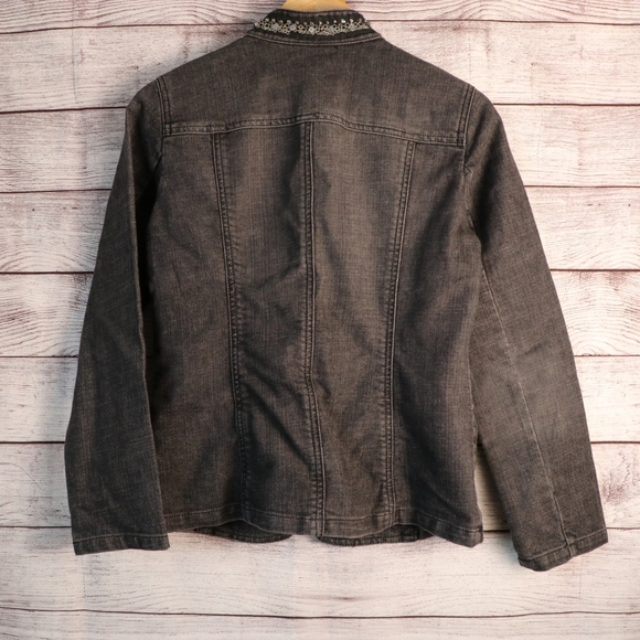 Chico's size 0 beaded embellishment black denim jacket - Picture 5 of 8
